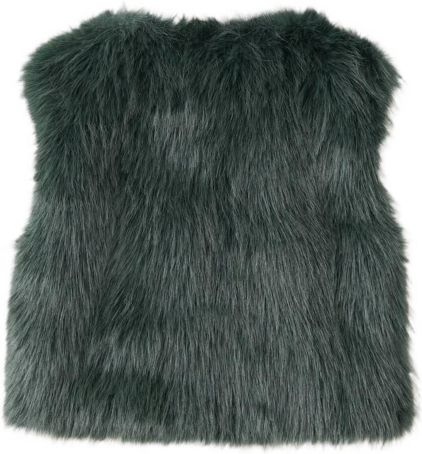 Mango Kids imitatiebont gilet donkergroen Meisjes Polyester Ronde hals - Foto 2