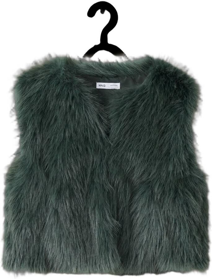 Mango Kids imitatiebont gilet donkergroen Meisjes Polyester Ronde hals