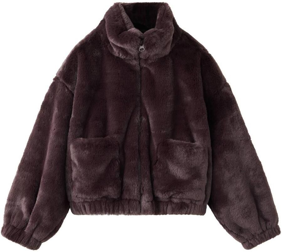 Mango Kids imitatiebont winter faux fur jas donkerrood Meisjes Polyester Opstaande kraag