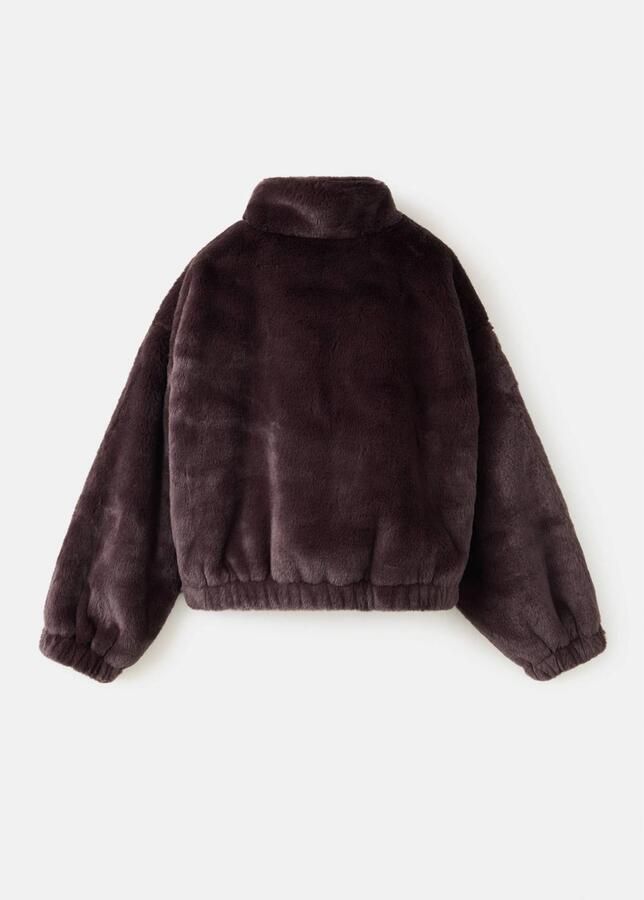 Mango Kids imitatiebont winter faux fur jas donkerrood Meisjes Polyester Opstaande kraag - Foto 3