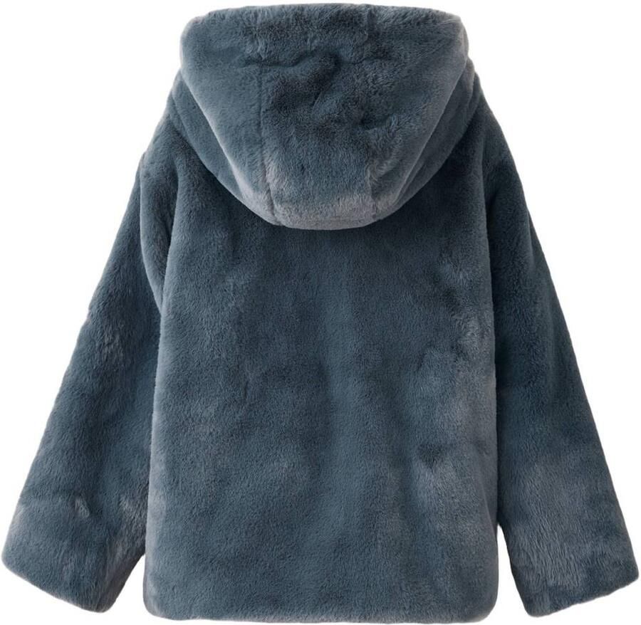 Mango Kids imitatiebont winterjas antraciet Grijs Meisjes Polyester Capuchon - Foto 2