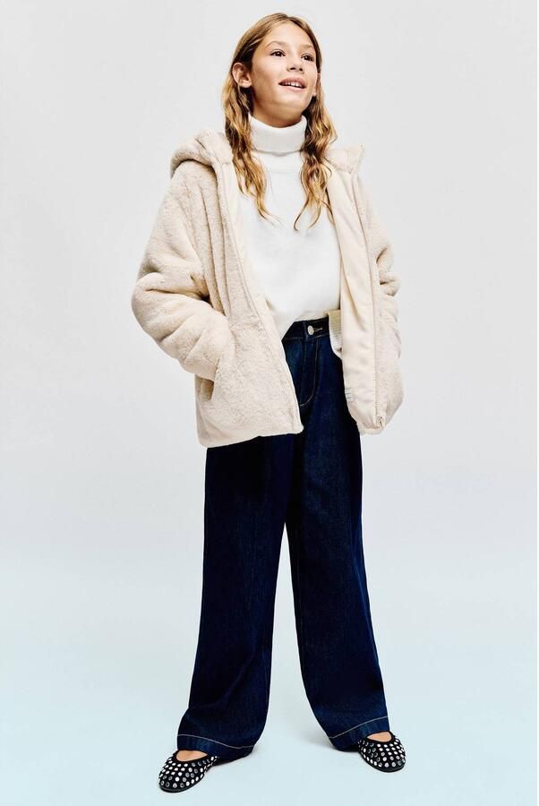 Mango Kids imitatiebont winterjas beige