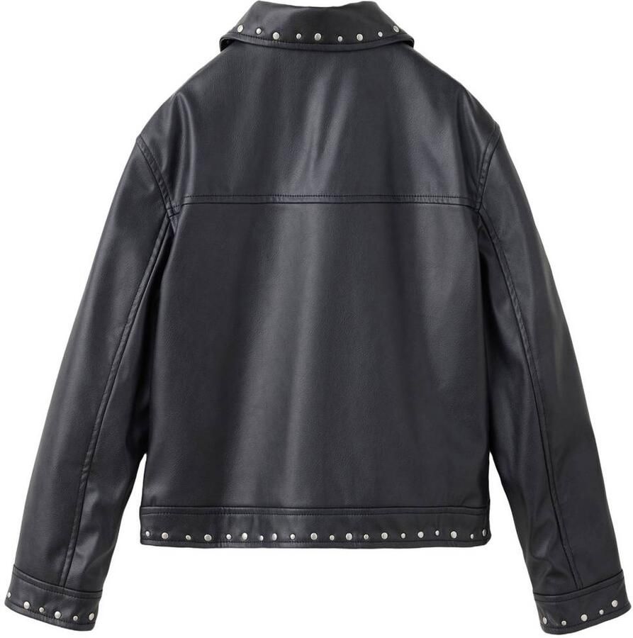 Mango Kids imitatieleren jas met studs zwart Meisjes Imitatieleer Klassieke kraag