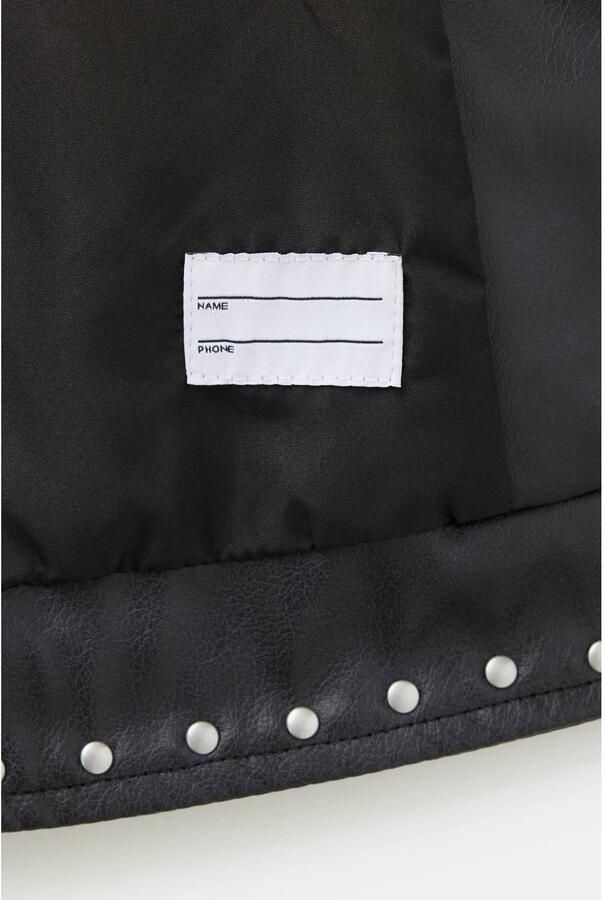 Mango Kids imitatieleren jas met studs zwart Meisjes Imitatieleer Klassieke kraag - Foto 2