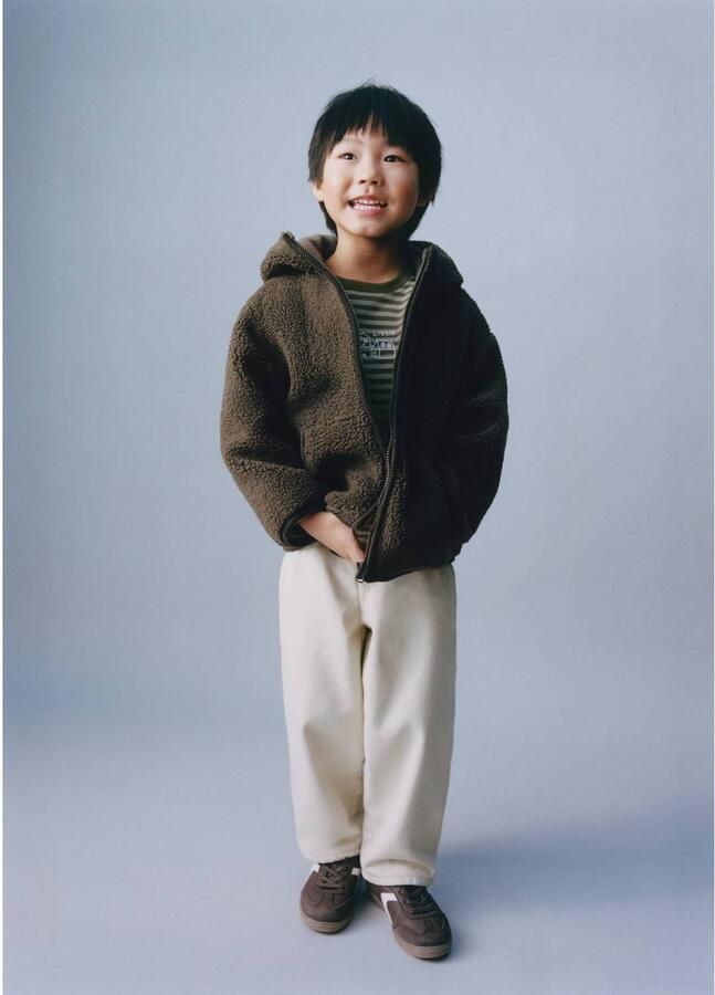 Mango Kids jas met teddy details groen Jongens Polyester Capuchon Effen