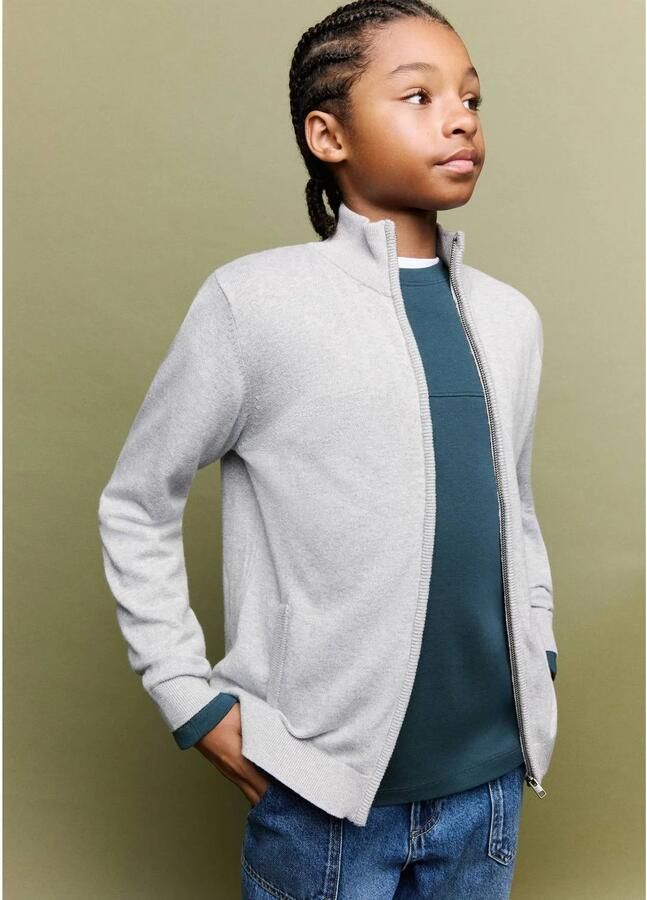 Mango Kids junior katoenen gebreid vest grijs Effen