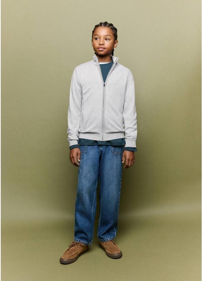 Mango Kids junior katoenen gebreid vest grijs Effen - Foto 3