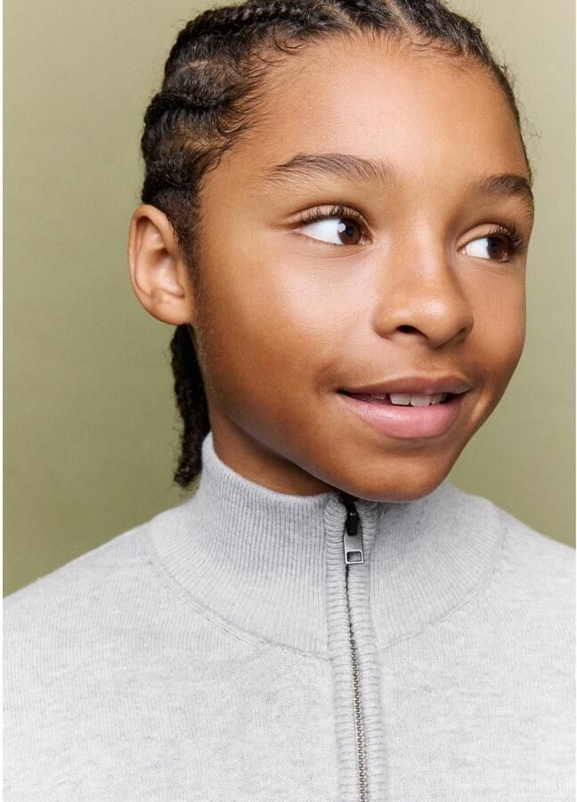 Mango Kids junior katoenen gebreid vest grijs Effen - Foto 2