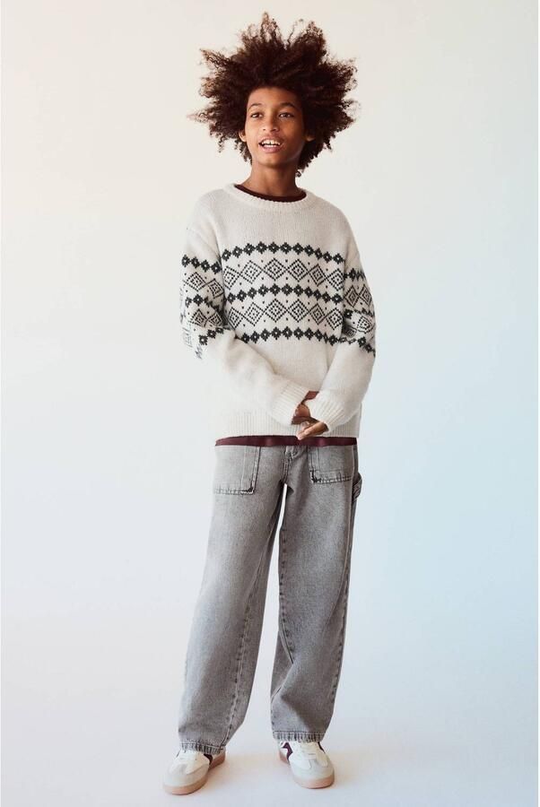 Mango Kids junior wide leg jeans grijs Jongens Katoen Effen