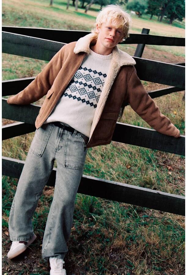 Mango Kids junior wide leg jeans grijs Jongens Katoen Effen - Foto 2