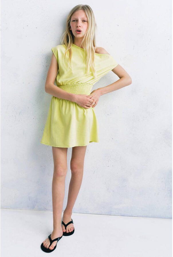 Mango Kids jurk met smockwerk limegroen