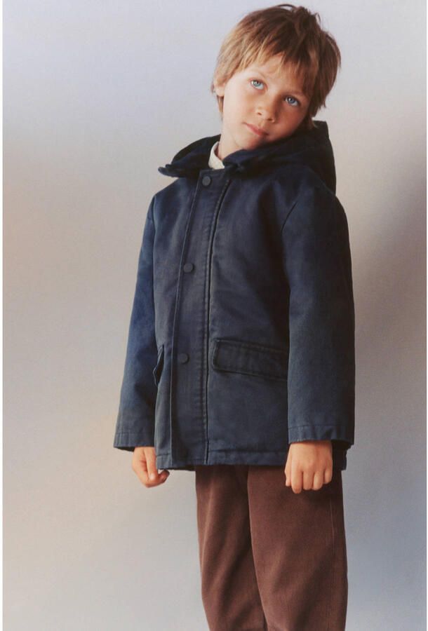 Mango Kids katoenen corduroy parka marineblauw