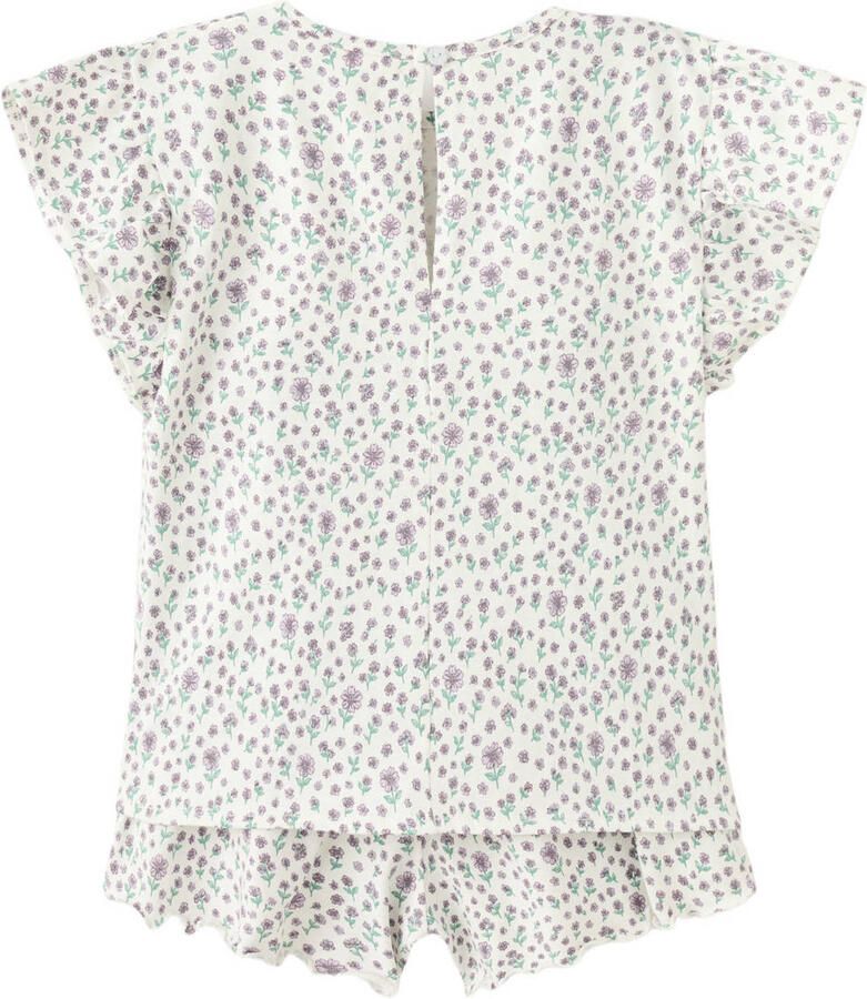 Mango Kids katoenen gebloemde shortama met ruches ecru paars - Foto 2