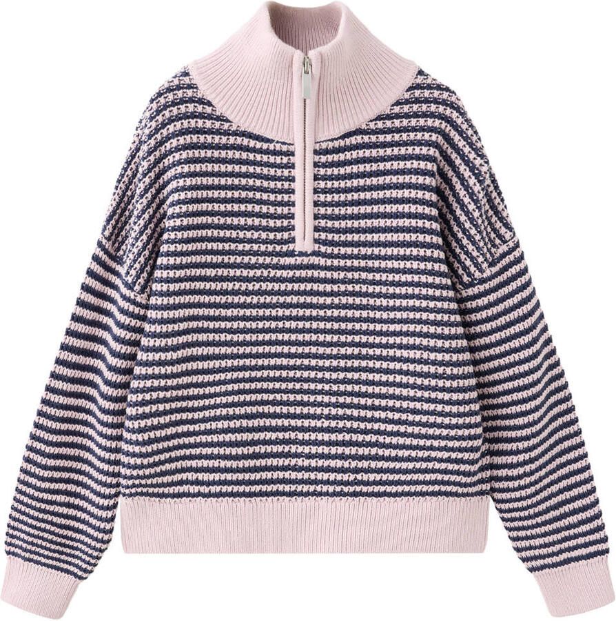 Mango Kids katoenen gebreide gestreepte trui lila donkerblauw