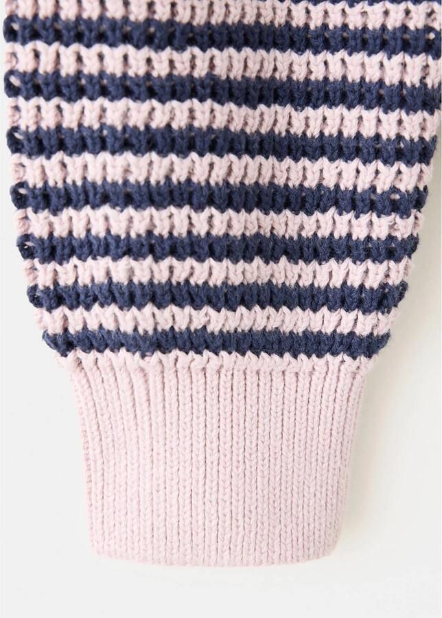 Mango Kids katoenen gebreide gestreepte trui lila donkerblauw - Foto 3
