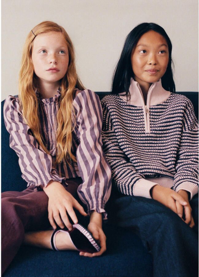 Mango Kids katoenen gebreide gestreepte trui lila donkerblauw - Foto 2