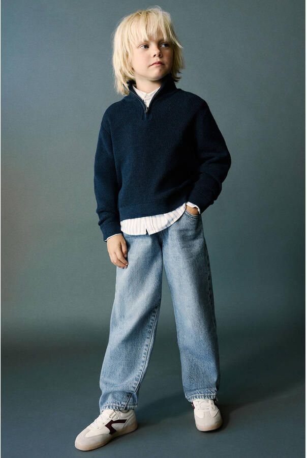 Mango Kids katoenen gebreide schipperstrui marineblauw
