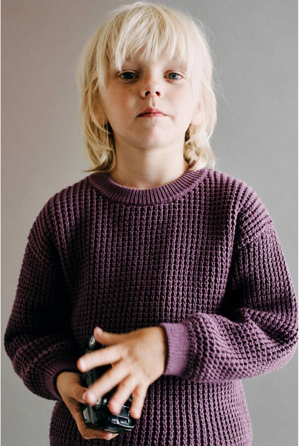 Mango Kids katoenen gebreide trui aubergine