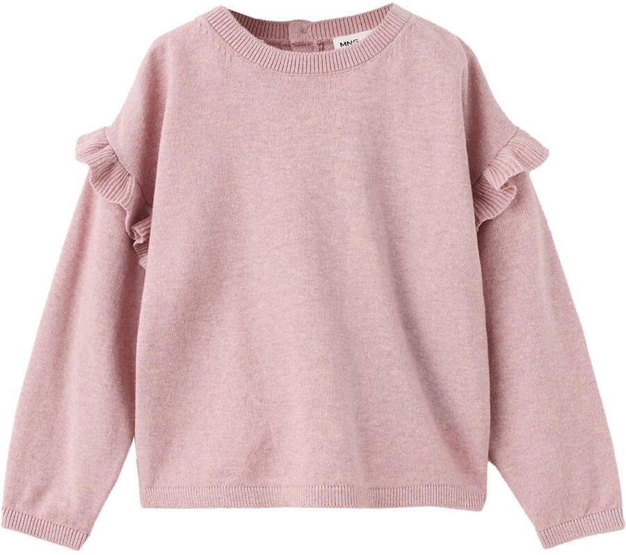 Mango Kids katoenen gebreide trui met ruches roze