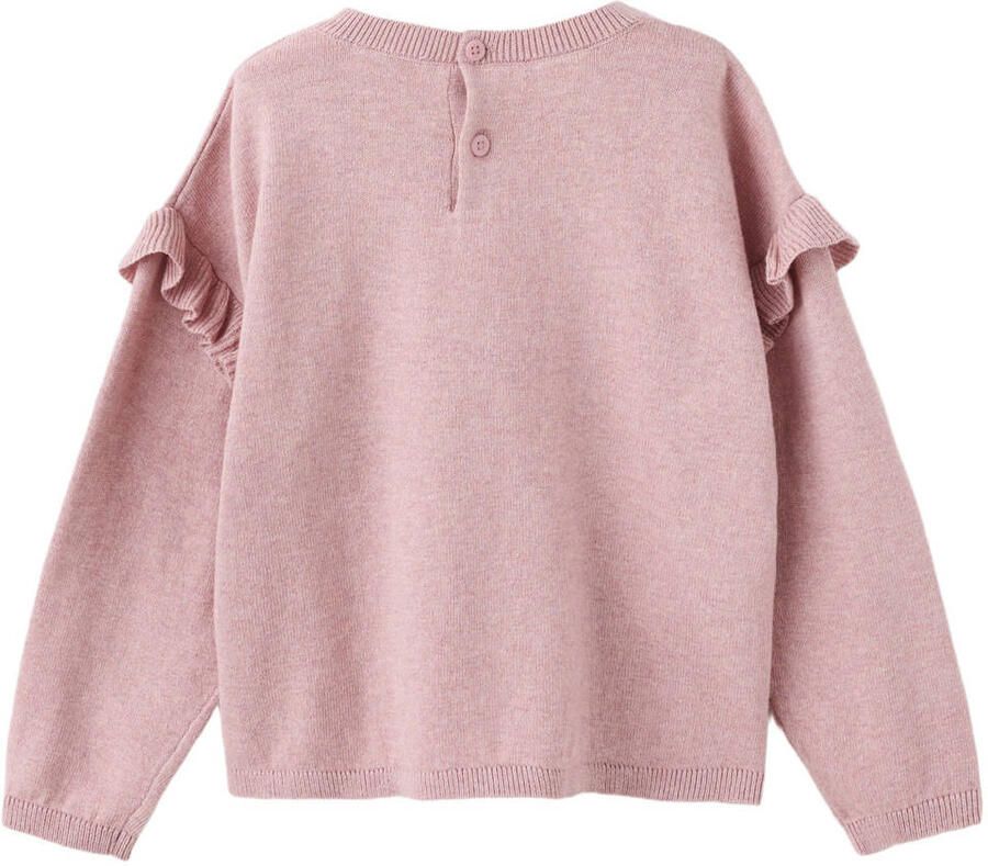 Mango Kids katoenen gebreide trui met ruches roze - Foto 2