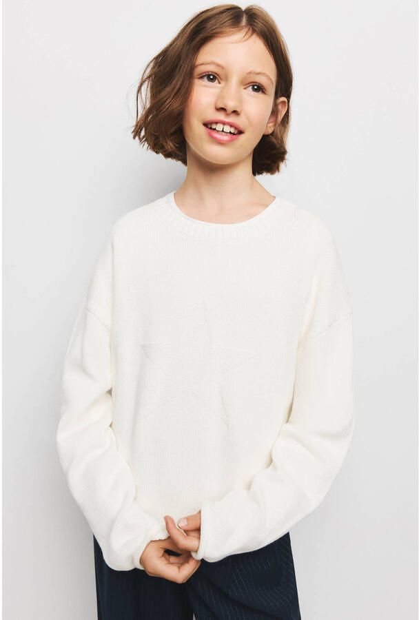Mango Kids katoenen gebreide trui met sterren ecru