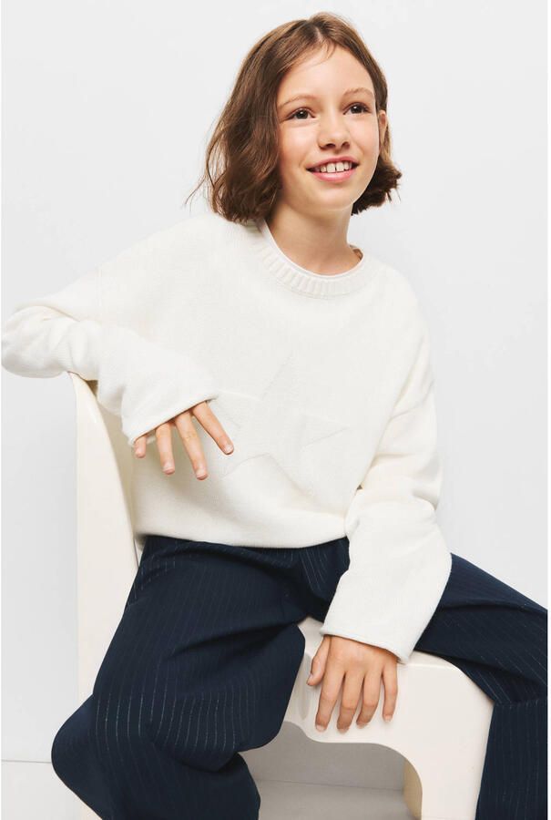 Mango Kids katoenen gebreide trui met sterren ecru - Foto 3
