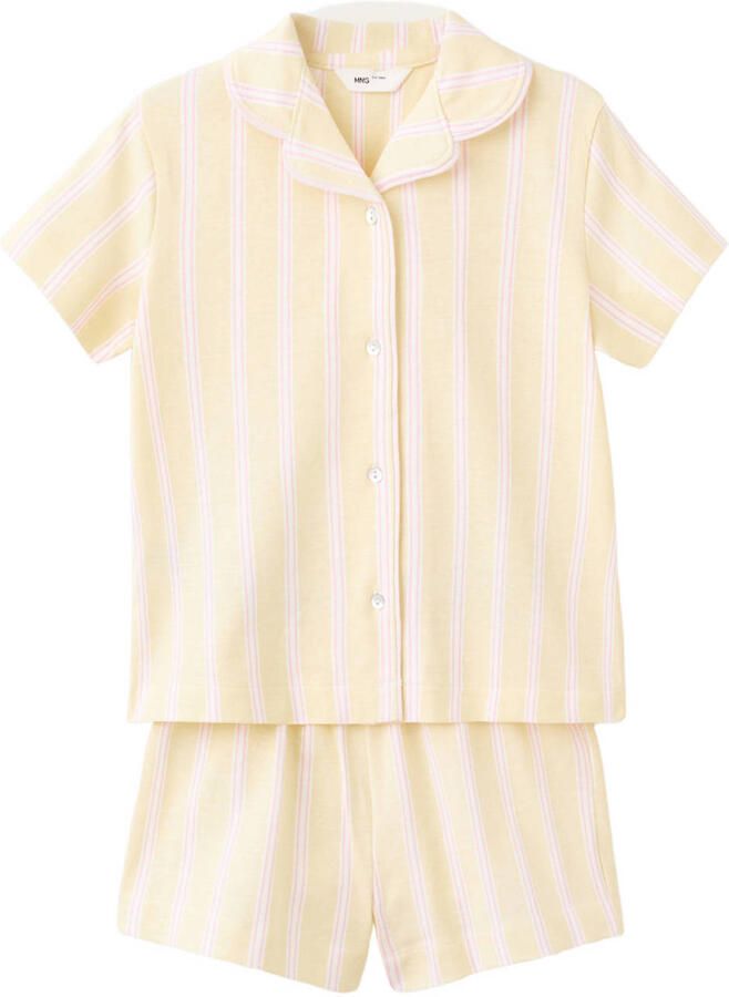 Mango Kids katoenen gestreepte shortama lichtgeel