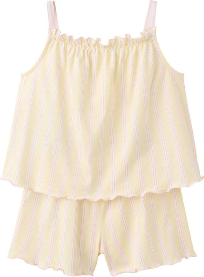 Mango Kids katoenen gestreepte shortama met vierkante hals lichtgeel