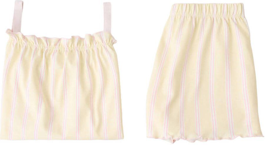 Mango Kids katoenen gestreepte shortama met vierkante hals lichtgeel - Foto 2