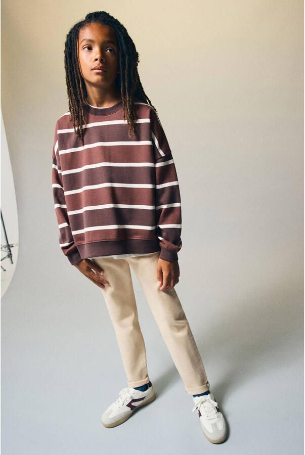 Mango Kids katoenen gestreepte sweater bruin