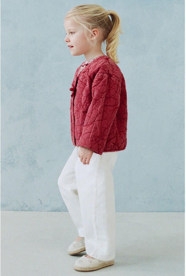 Mango Kids katoenen quilted jas met borduursels rood