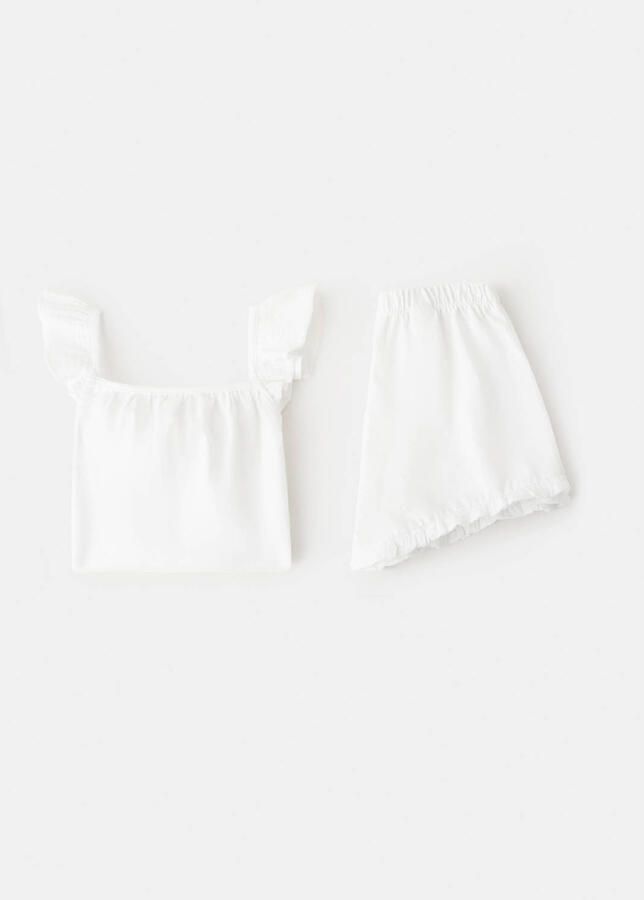 Mango Kids katoenen shortama met ruches wit - Foto 3