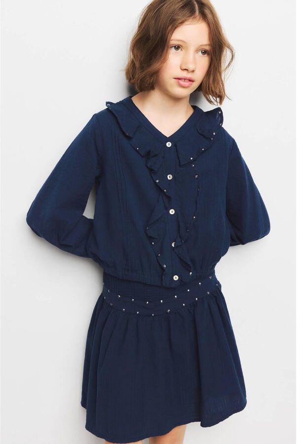 Mango Kids korte A-lijn rok met studs marineblauw