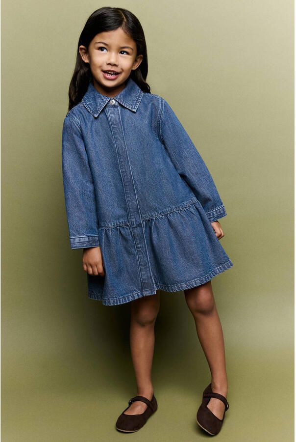 Mango Kids korte A-lijn spijkerjurk changeant blauw