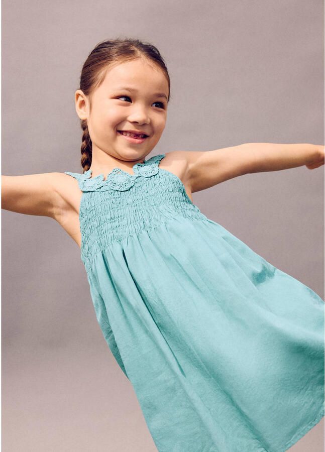 Mango Kids korte jurk broderie turquoise