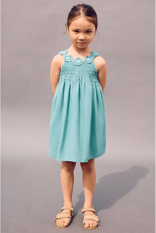 Mango Kids korte jurk broderie turquoise - Foto 3