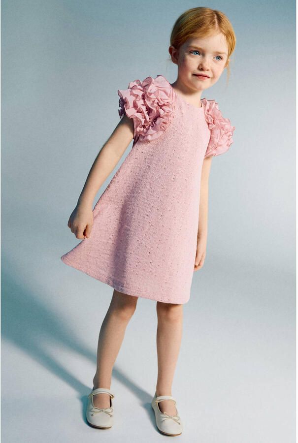 Mango Kids korte jurk gebreid roze