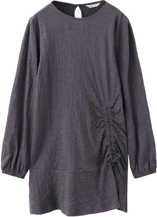 Mango Kids korte jurk met plooien antraciet Grijs Meisjes Katoen Ronde hals