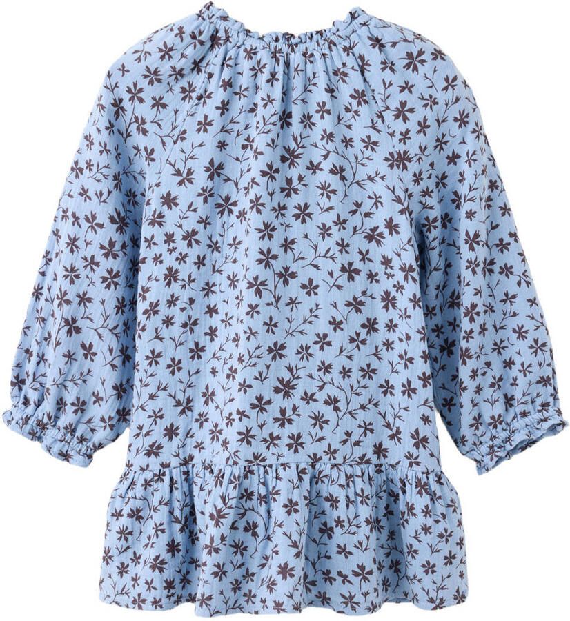 Mango Kids korte jurk met ruches en print lichtblauw bruin - Foto 2