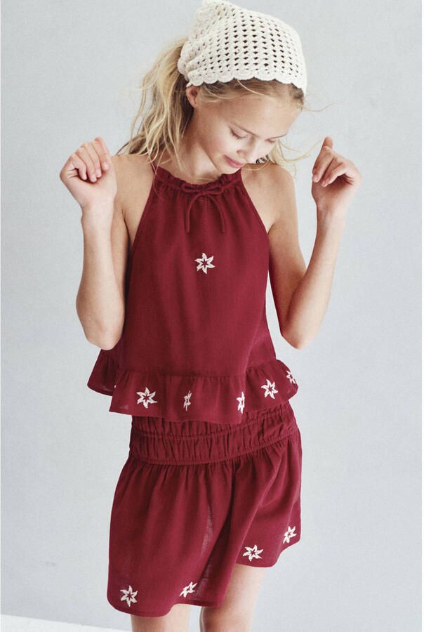 Mango Kids korte rok met borduursels rood - Foto 3