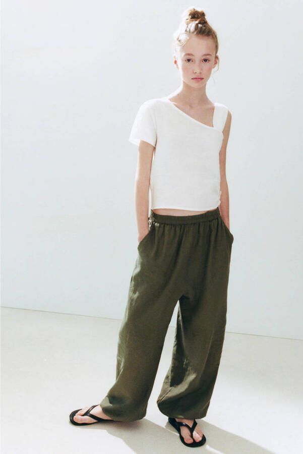 Mango Kids linnen casual broek kaki