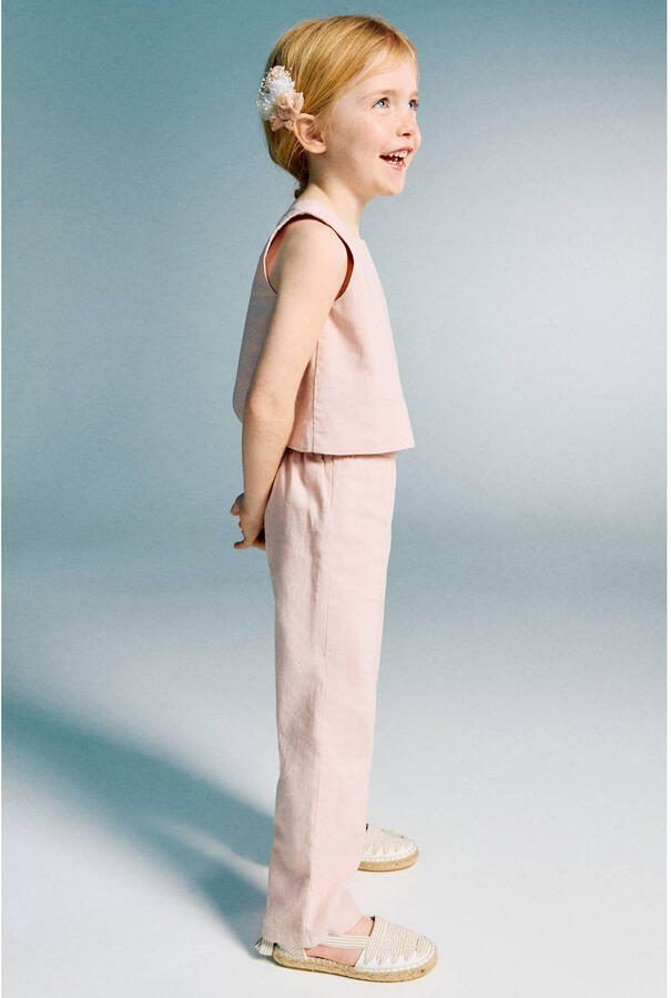 Mango Kids linnen casual broek lichtroze