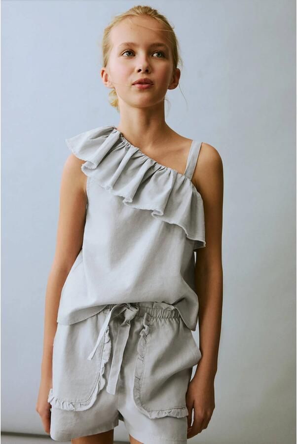 Mango Kids linnen casual short lichtblauw