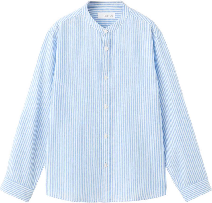 Mango Kids linnen gestreepte overhemd blauw