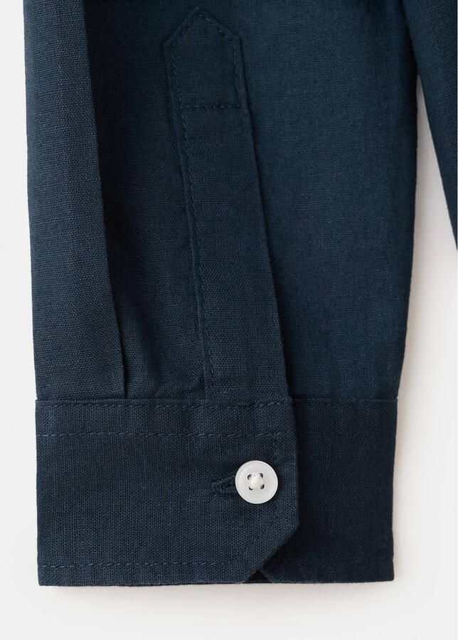 Mango Kids linnen overhemd donkerblauw - Foto 3