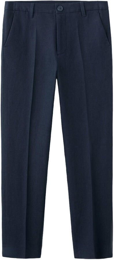 Mango Kids linnen pantalon marineblauw