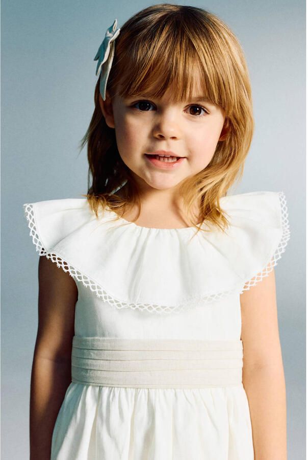 Mango Kids linnen zomerjurk wit