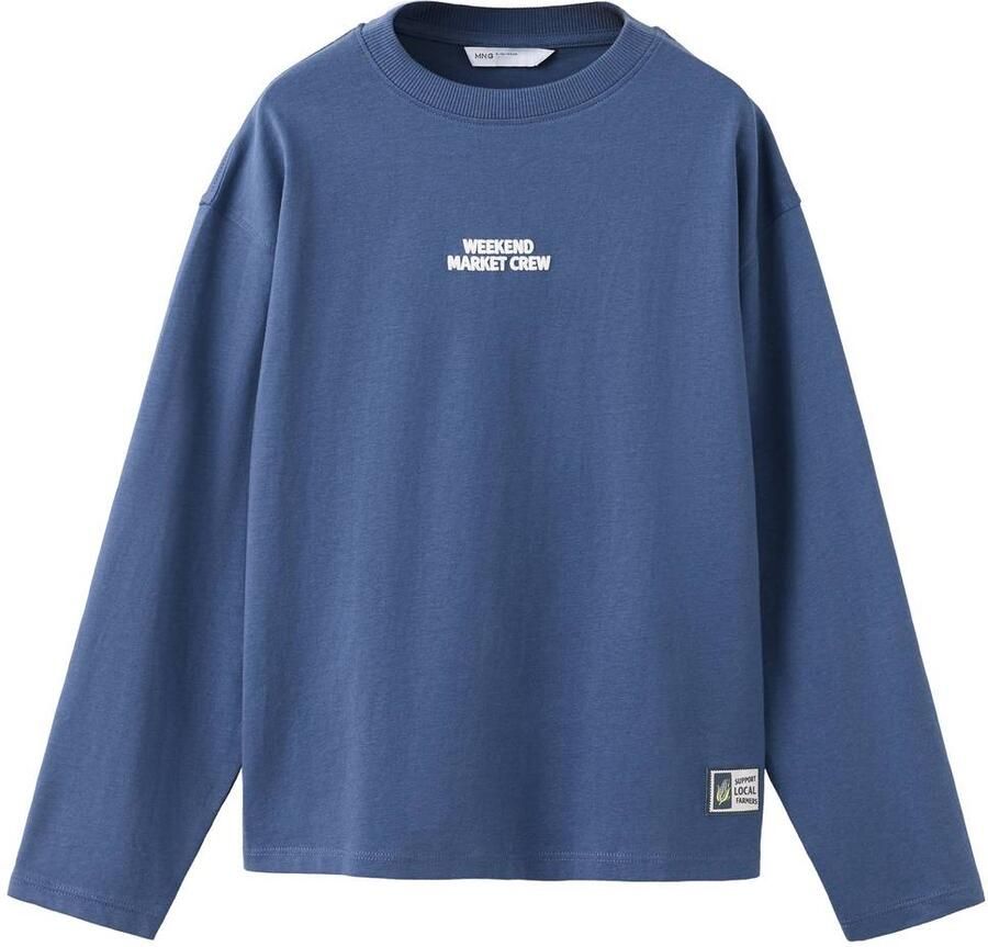 Mango Kids longsleeve met backprint blauw Jongens Katoen Ronde hals Backprint
