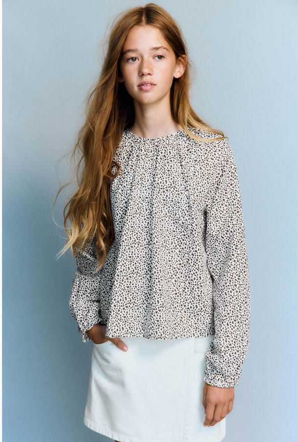 Mango Kids longsleeve met koeienprint wit