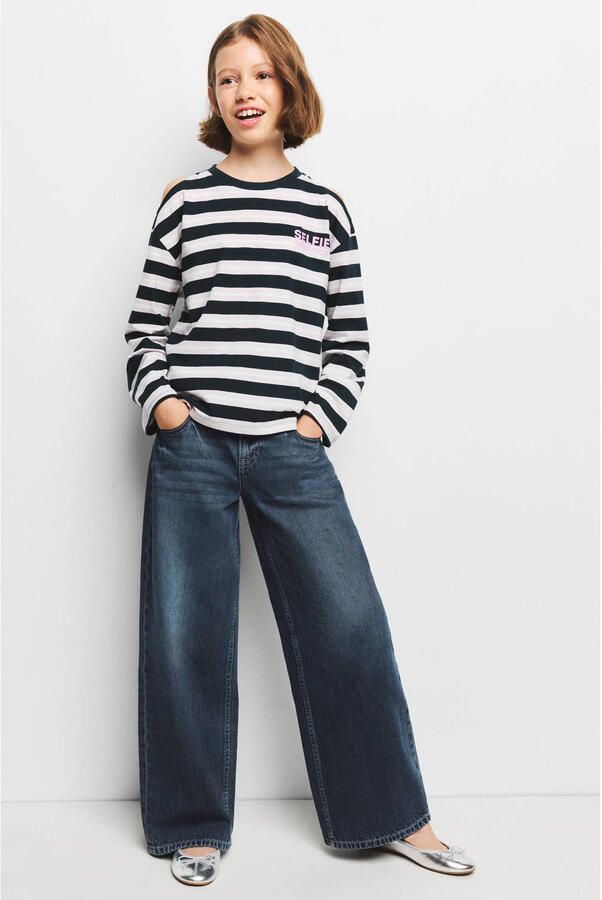 Mango Kids low waist wide leg jeans donkerblauw